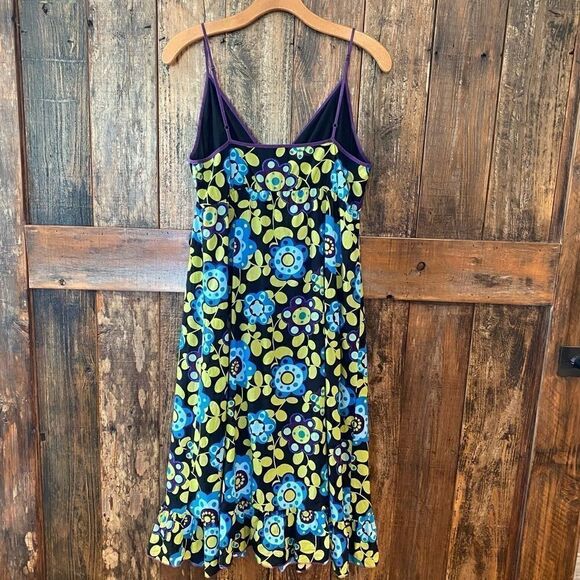 Ralik M Purple Lime Green 1970’s Flower Power Halter Skinny Straps BOHO Dress - Picture 4 of 11